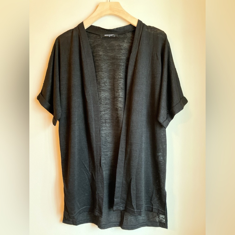 🎶Merokeety Amazon Open Front Shortsleeve Cardigan Black Small BatWing - Picture 3 of 7